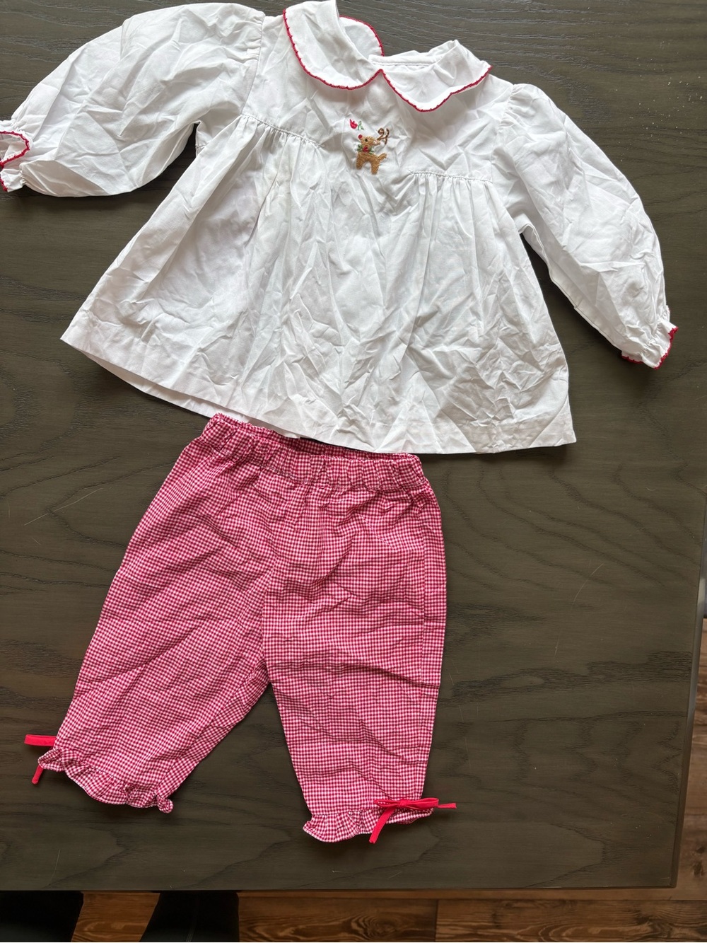 Petit Ami White Top with Pink Gingham Pajama Set- never worn - tags off
